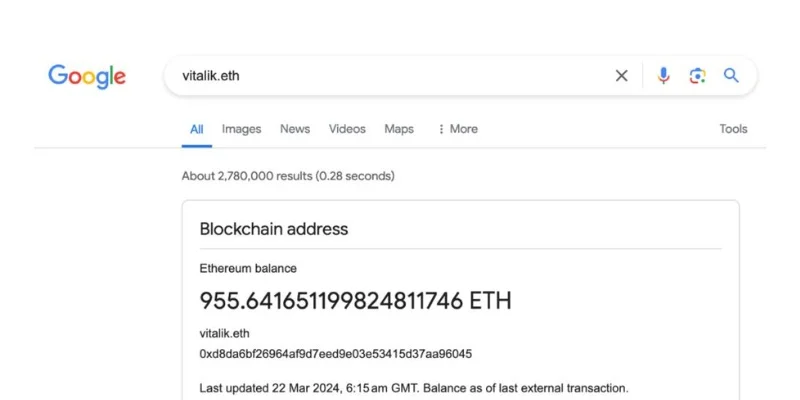 ENS Data from Etherscan Now Displayed in Google Search Results